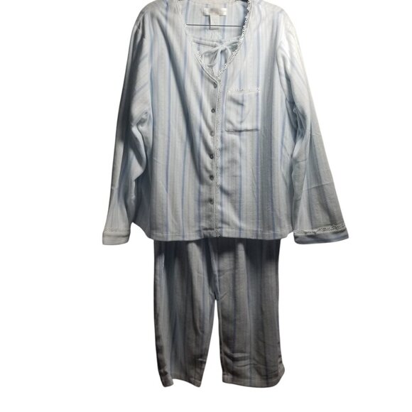 Eileen West Pastel Blue Lace Trim Cottagecore Women's Flannel Pajamas Sz 2X - Picture 1 of 11